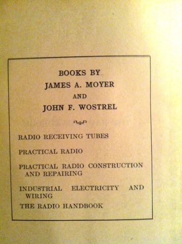 RADIO HANDBOOK, INCLUDING TELEVISION AND SOUND MOTION PICTURES, MOYER AND WOSTREL. McGRAW-HILL, BOOK COMPANY INC., FIRST EDITION, 1931