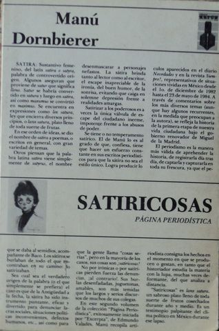 SATIRICOSAS, PAGINA PERIODISTICA 2, MANU DORNBIERER,EDITORIAL KATUN, S.A., 1984
